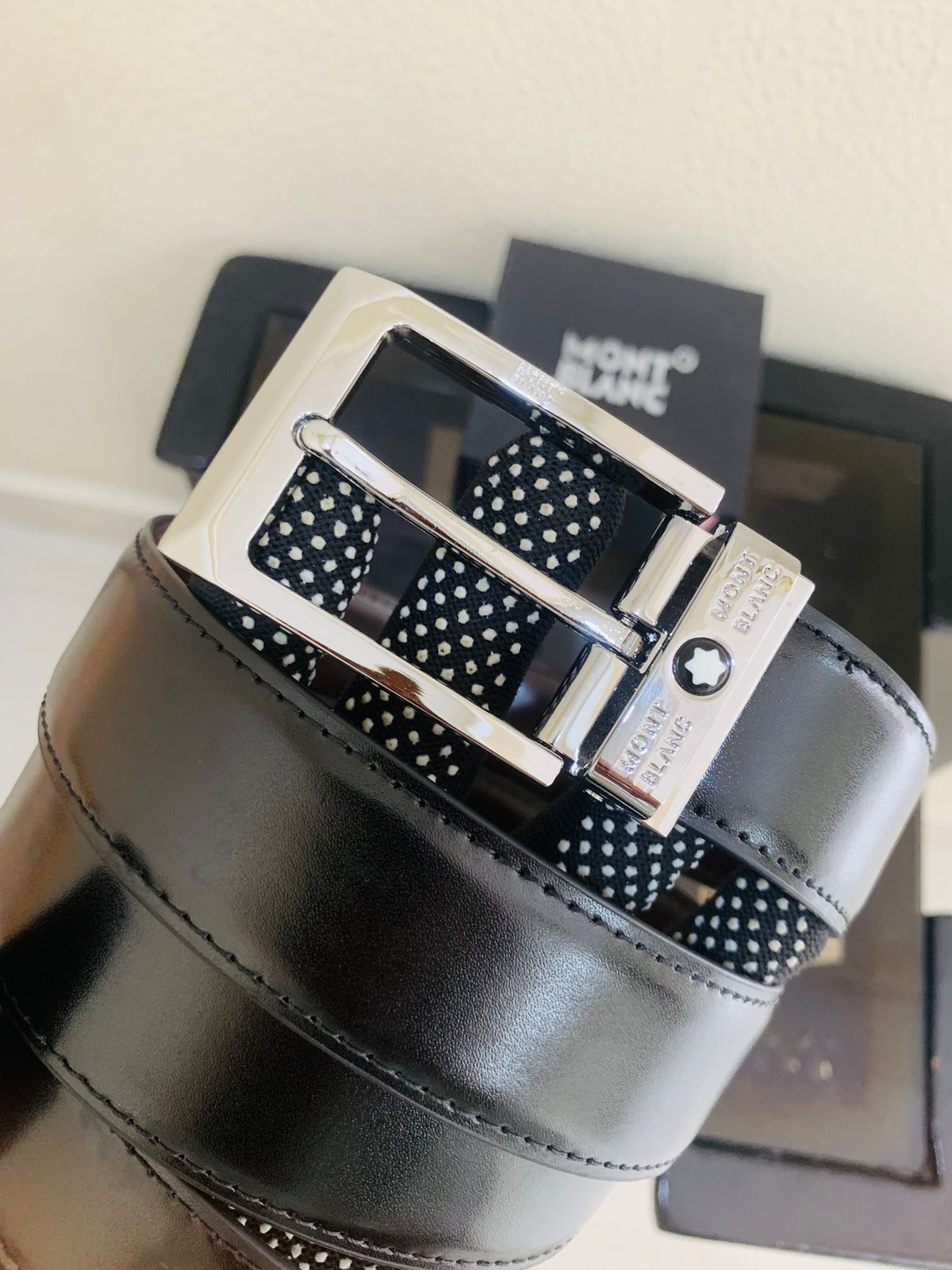 mont bllanc silver black premium quality belt