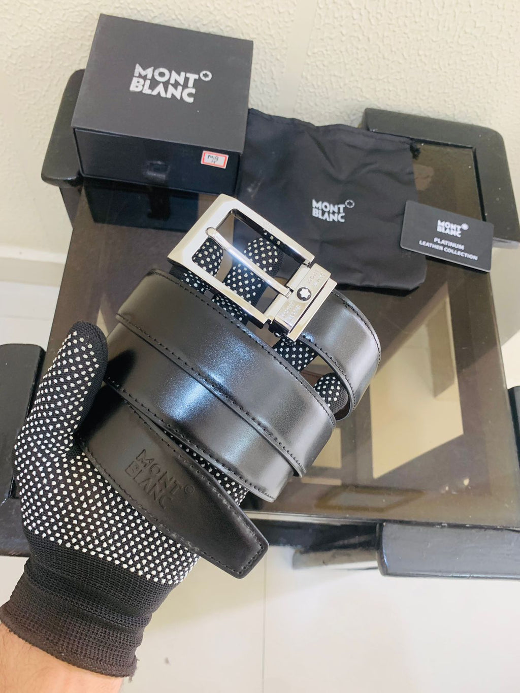 mont bllanc silver black premium quality belt
