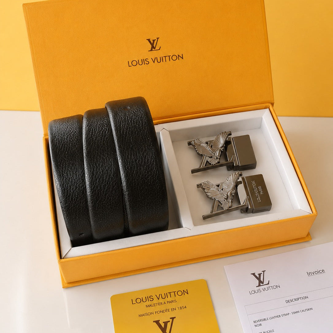 louis vuitton black and gray 2 pcs buckle combo