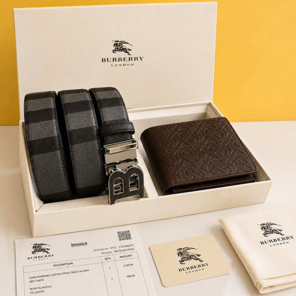 Burberry Printed Premium Quality Belt & Wallet Combo