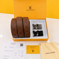 LV Louis Vuitton Printed Premium Quality 2pcs Buckle Belt Combo