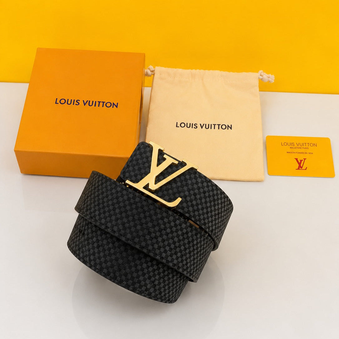 louis vuitto n golden black premium quality belt
