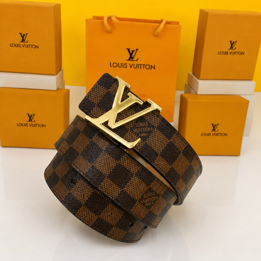 louis vuitto n golden brown chex premium quality belt