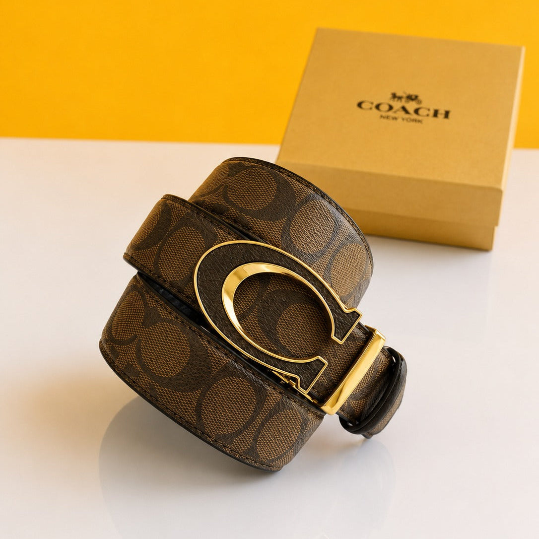 coach golden brown premium Quality automatic lock belt