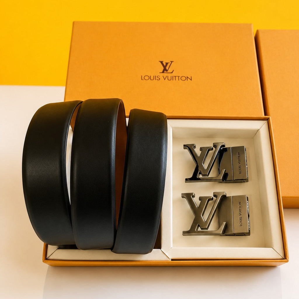 Louis Vuitton Premium Quality 2-Piece Black Buckle Combo