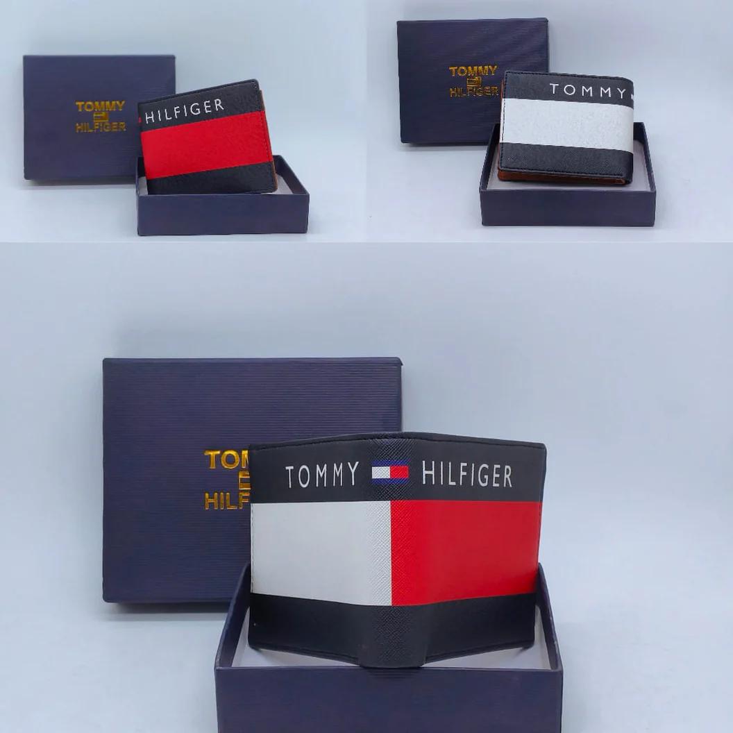 Tommy hilfiges red and white Burkina leather slimfold wallet for man