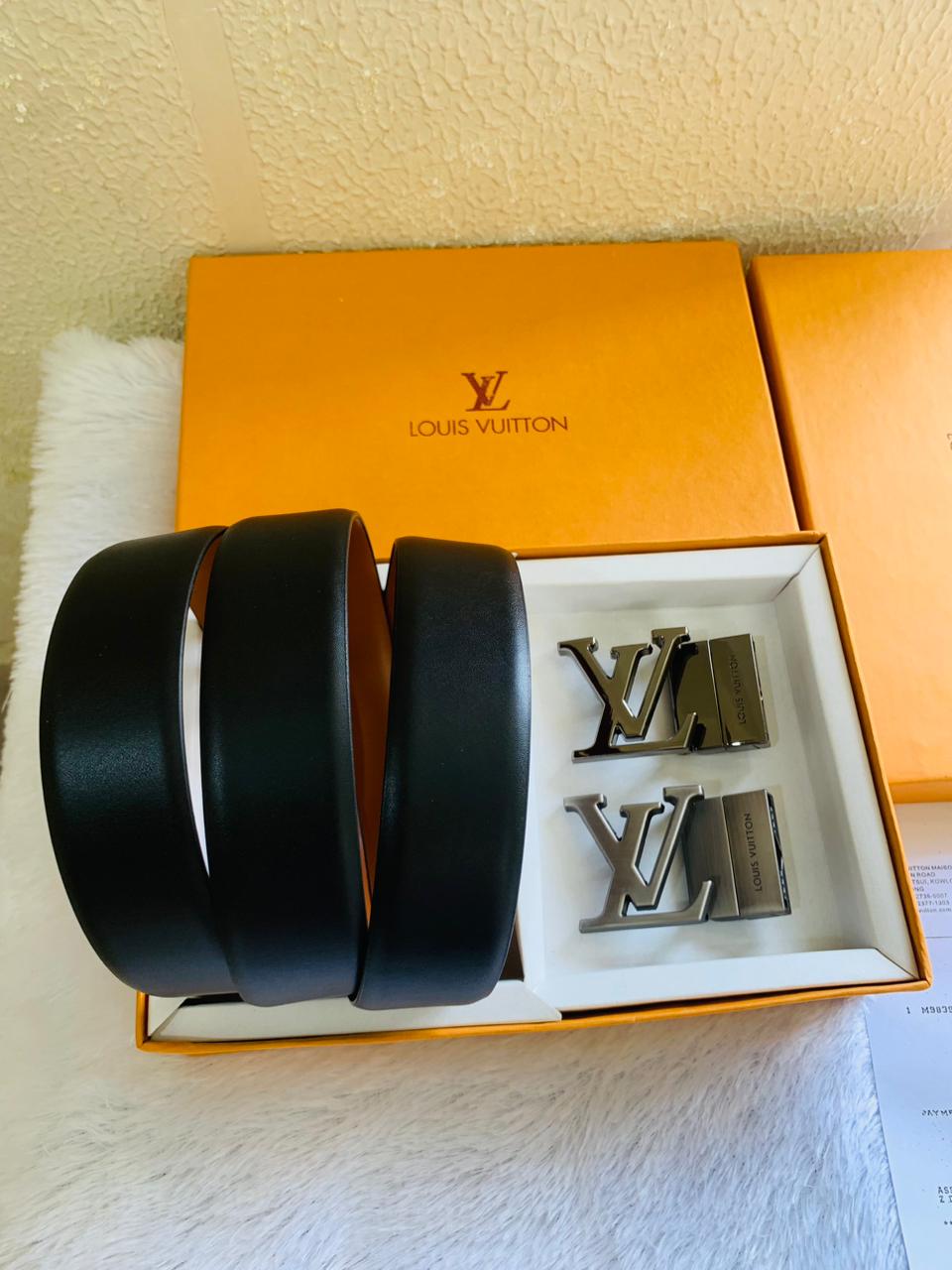 Louis Vuitton Premium Quality 2-Piece Black Buckle Combo