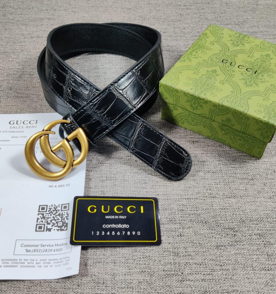 Gc Marmont Black Texas Color GC Design Crocodile Leather Formal Men's Belt