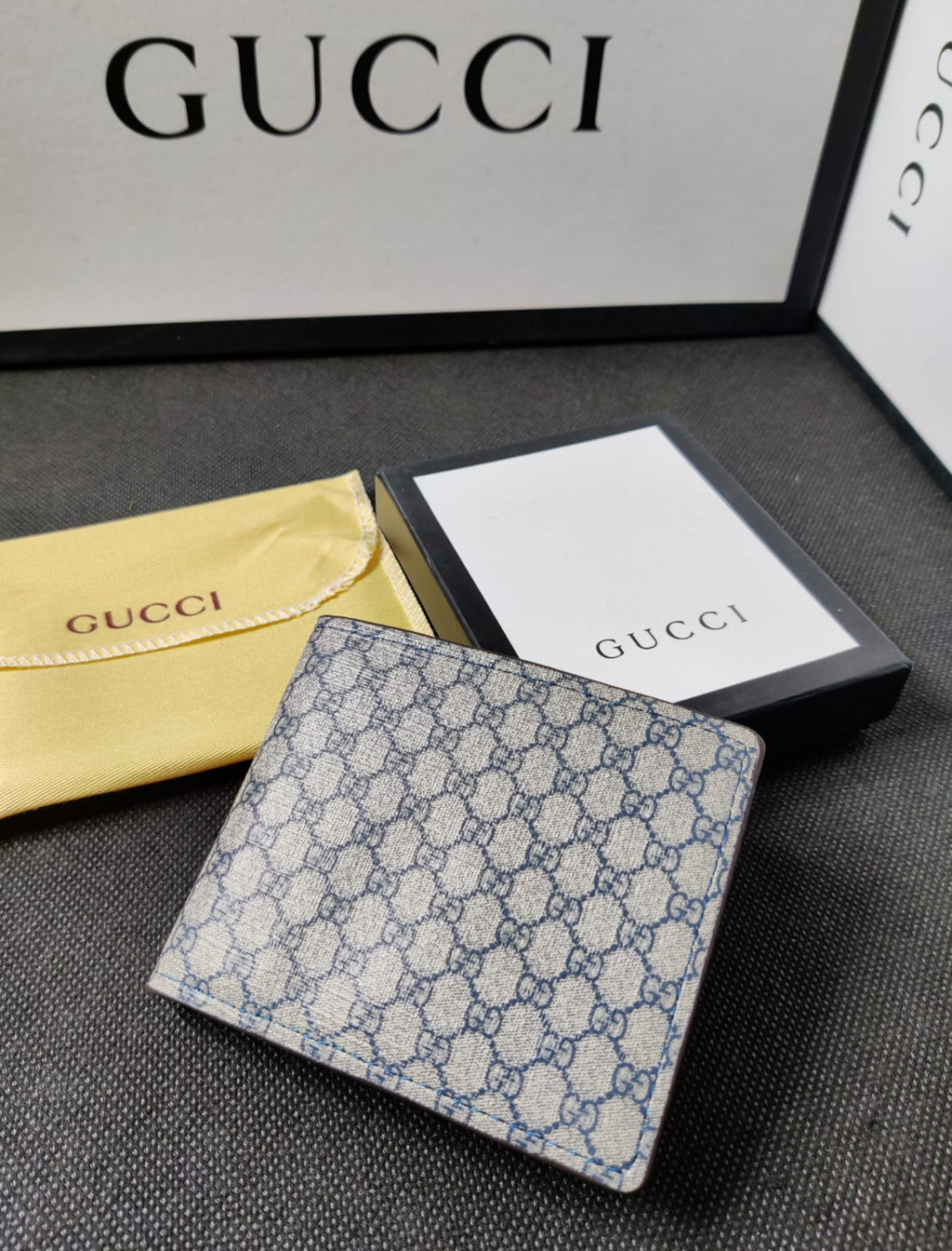 gucci leather heavy qyality blue full printed design fancy look wallet for man