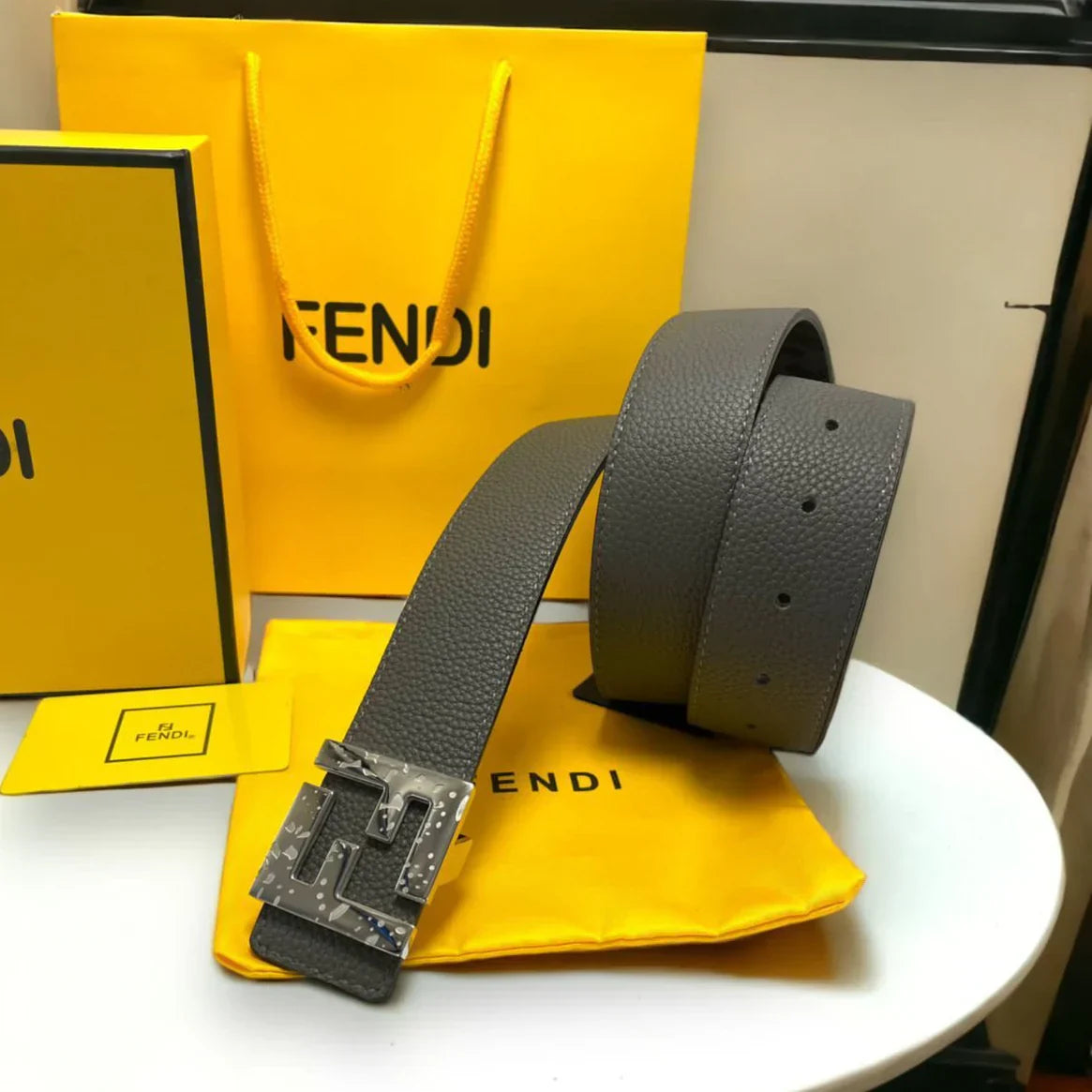 FF Logo Reversible Leather Belt word